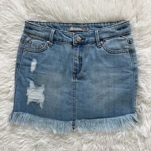 Tractr Frayed Blue Jean Wash Denim Mini Skirt with Rips Size Medium